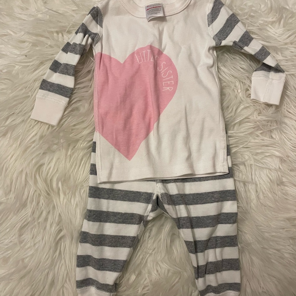 Hanna Andersson Pink Heart and Gray Striped Pajama Set